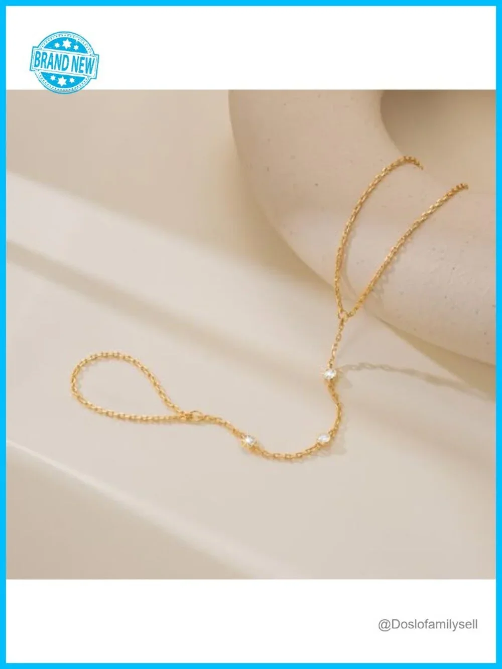 14K Gold Bracelet Hand Chain with Cubic Zirconia Extender
